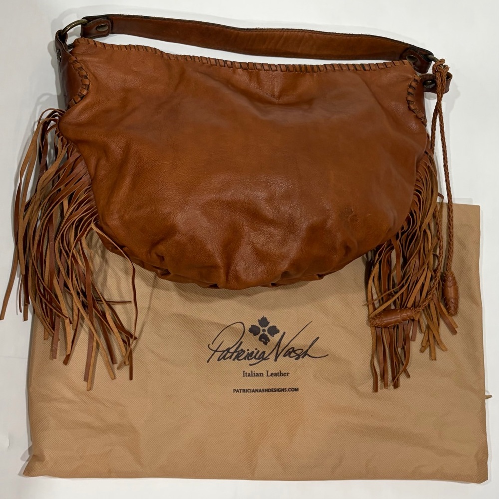 Patricia Nash Large Brown Leather Shoulder Bag with Fringe